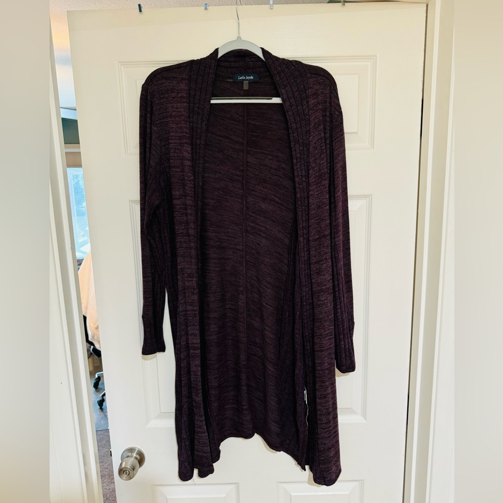 Purple heather long cardigan EUC